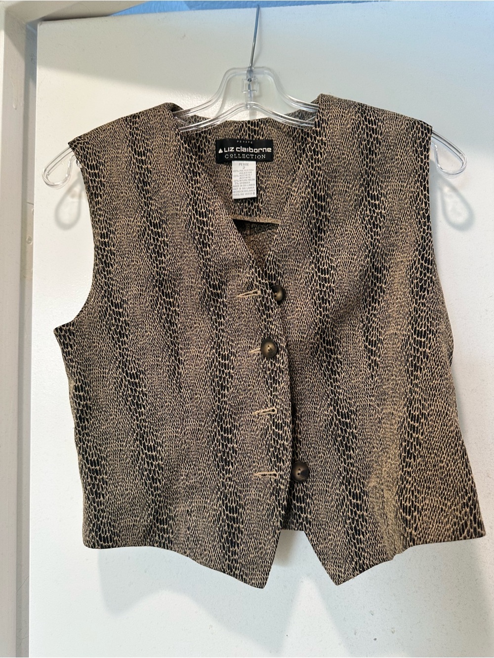 Liz Claiborne Petite Snake-Print Button Vest in Brown and Black Size 2